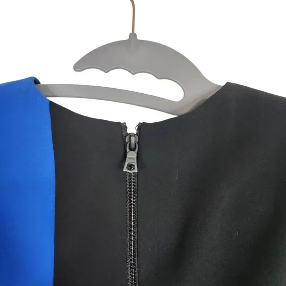 ALICE + OLIVIA Dress Womens 4 Black Blue Colorblock Sleeveless Mini Retro Shift - Picture 6 of 9